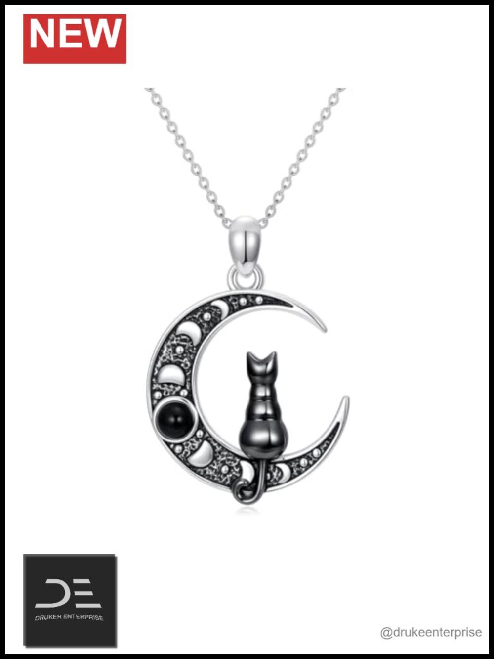 Witch Knot Necklace Wiccan Pagan Jewelry Stainless Steel Cat Moon Pendant